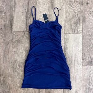 Hollister Womens Ruched Mesh Bodycon Mini Dress Royal Blue Small NWT 653229056